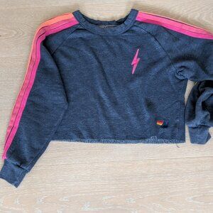 Aviator Nation, crop sweatshirt. Neon stripes, Size S/XS